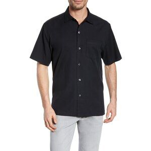 Men's Tommy Bahama Catalina Stretch Silk Blend Camp Shirt, Size Large - Black